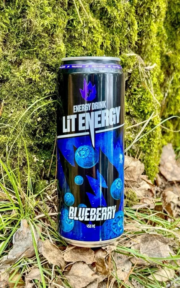 Исходное фото банки LIT ENERGY на мхе